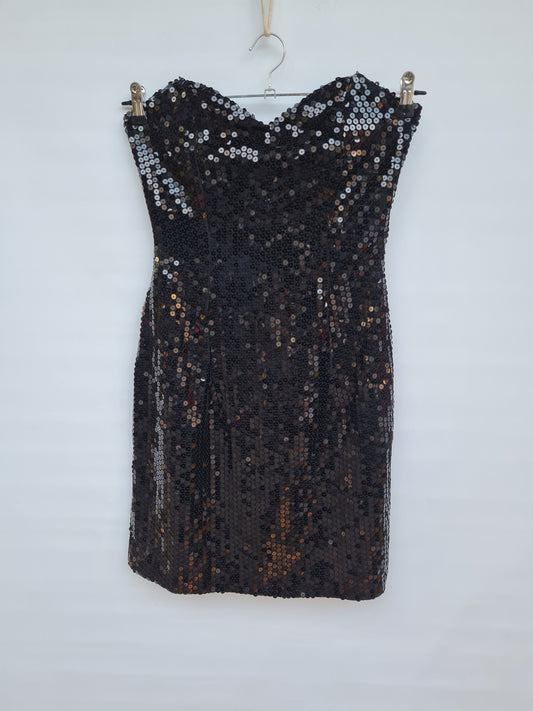 Vestido J Reinolds Desing, strapless, lentejuelas